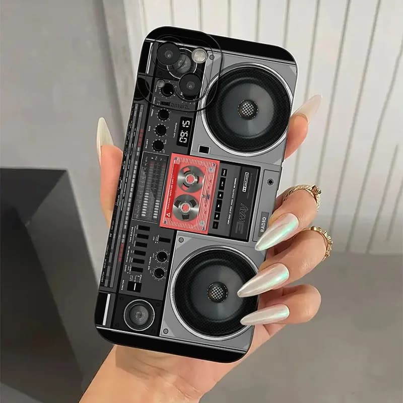 Custodia per telefono: motivo audio nero, alla moda e popolare, adatta per iPhone 17/16/15/14/13/12/11 Pro Promax Plus