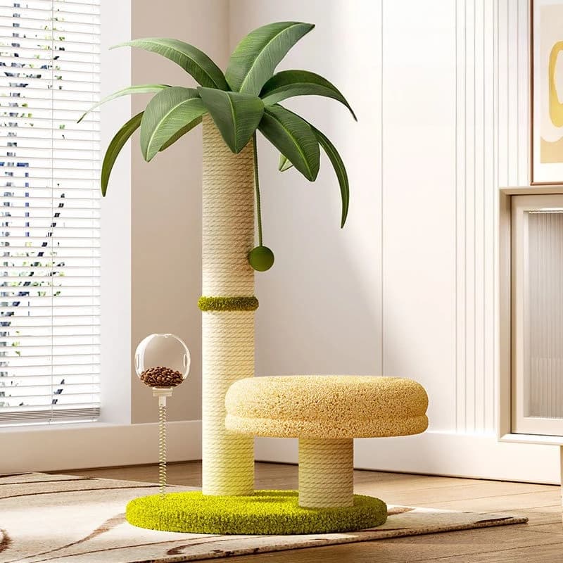 Cat Scratching Post with Hanging Balls Cat Nest Leaking Food Ball Toy Sisal Grinding Claws Cat Scratching Play Tower Supplies