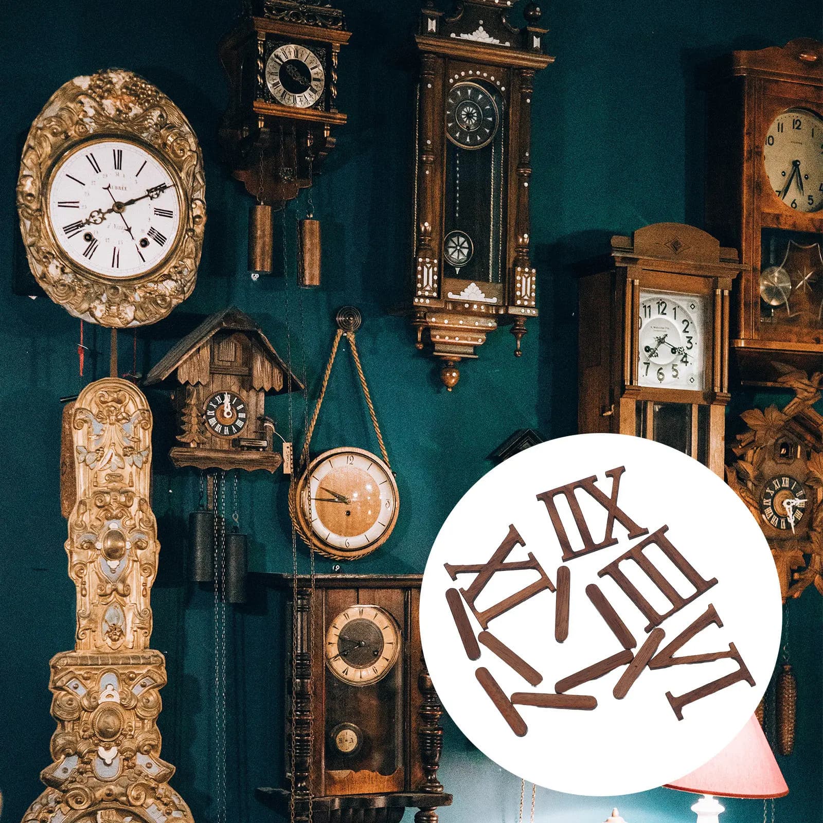 Fai-da-Te Kit for Wall Clock with 12 Roman Numerals in Unfinished Wood, Living and Home Decoration