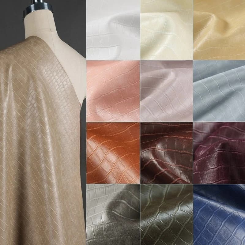 Tessuto in pelle con motivo coccodrillo a blocchi di colore solido per giacca impermeabile morbida e setosa, abbigliamento, materiale per cucire fai da te