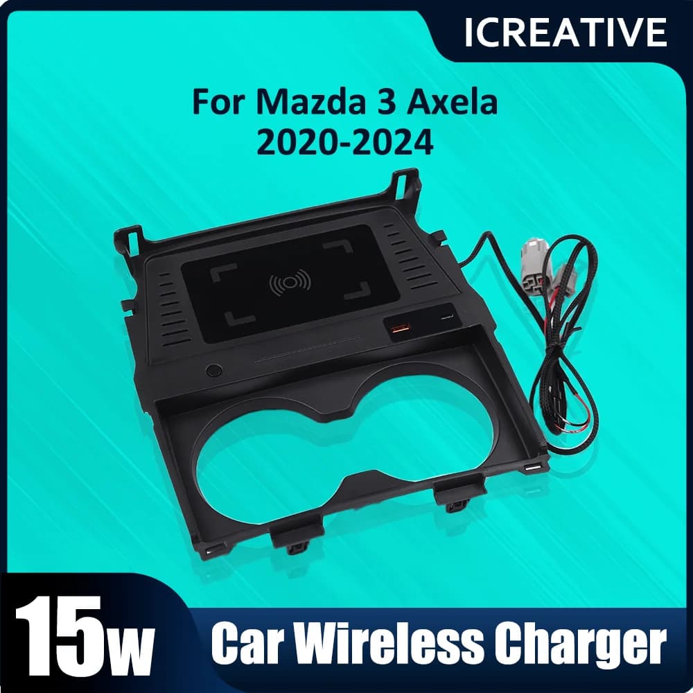 QI Car Wireless Charger for Mazda 3 Axela Support for Fast Charging Phone Charging Plate Indoor Change 2020 2021 2022 2023 2024