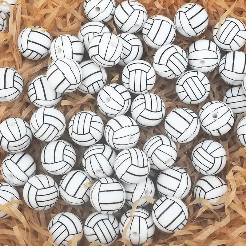 Chenkai 10PCS 15mm focal beads volleyball in Silicone pen beads pendants in Silicone for creating beads pens in Silicone