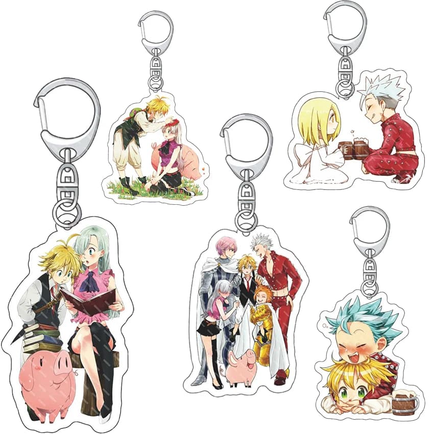 55MM Anime The Seven Deadly Sins：Dragon's Judgement Acrylic Keychain Meliodas Elizabeth Liones Ban Hawk Gowthe Figure Cute Gifts