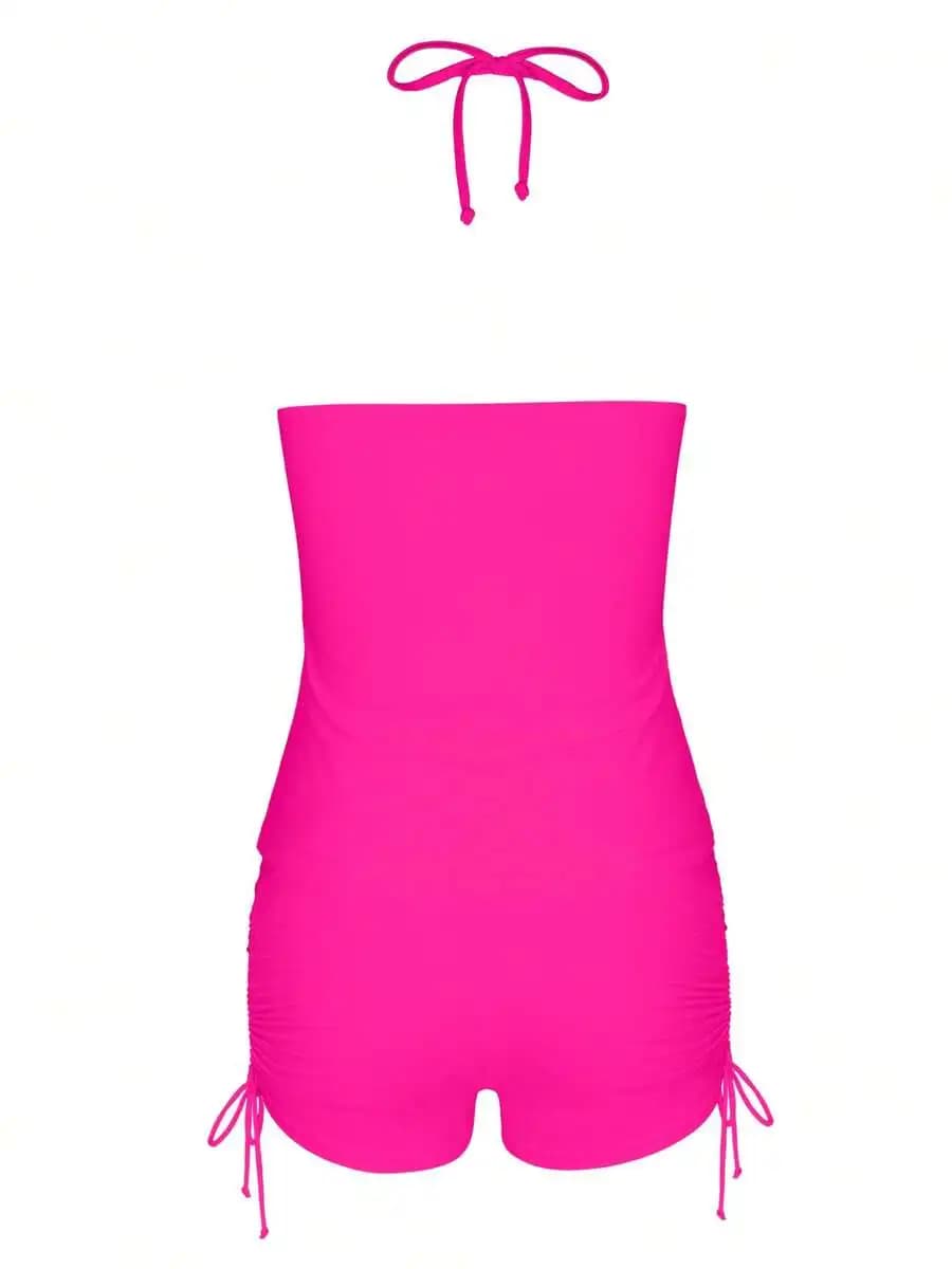 Womens Two-Piece Tankini Set With Drawstring Shorts Modest Tummy Control Swimsuit