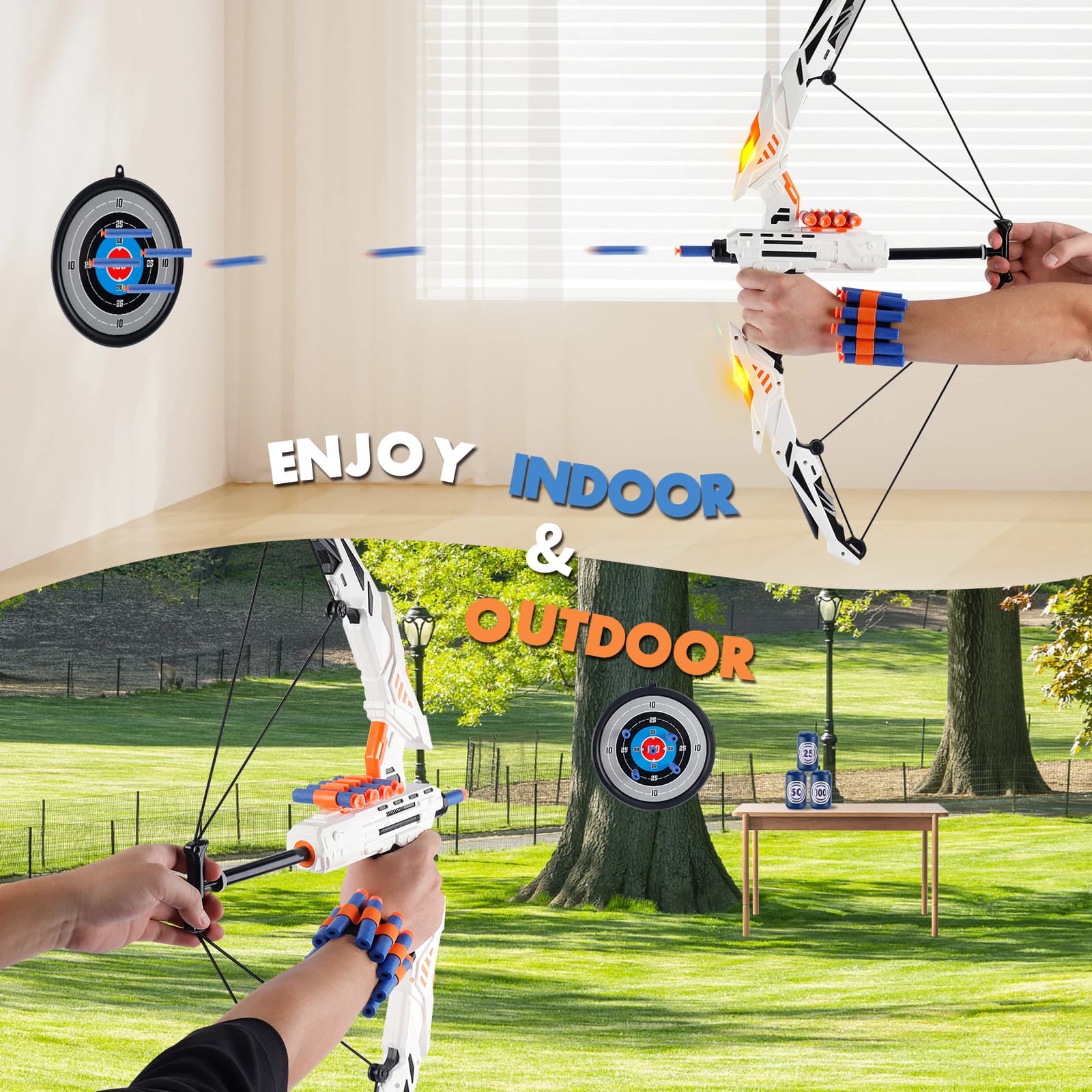 Soft Foam Archery Set with LED Arrows & Target – Safe Indoor/Outdoor Sport Toy, Christmas/Halloween/Birthday Gifts