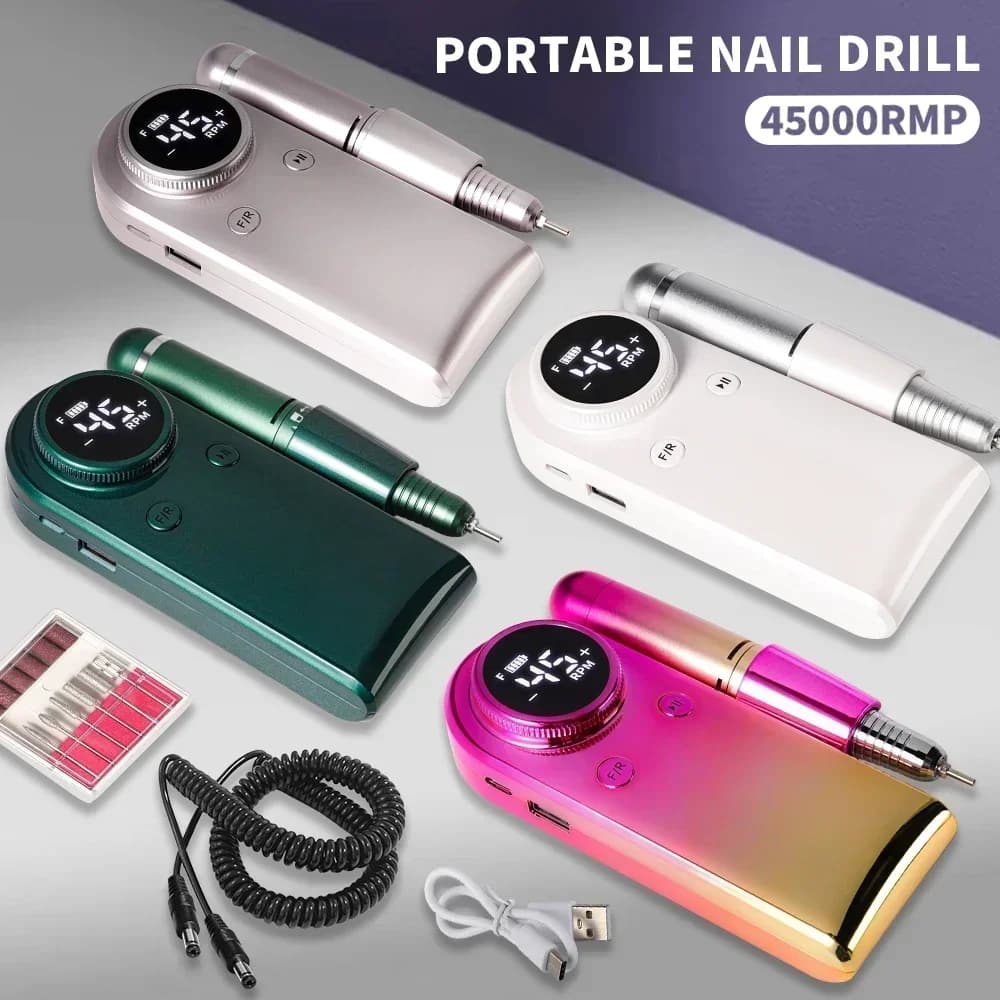 Kit professionale per trapani per unghie da 45000 giri al minuto con 6 punte, trapano elettrico portatile per unghie in acrilico, per la rimozione della lucidatura del gel