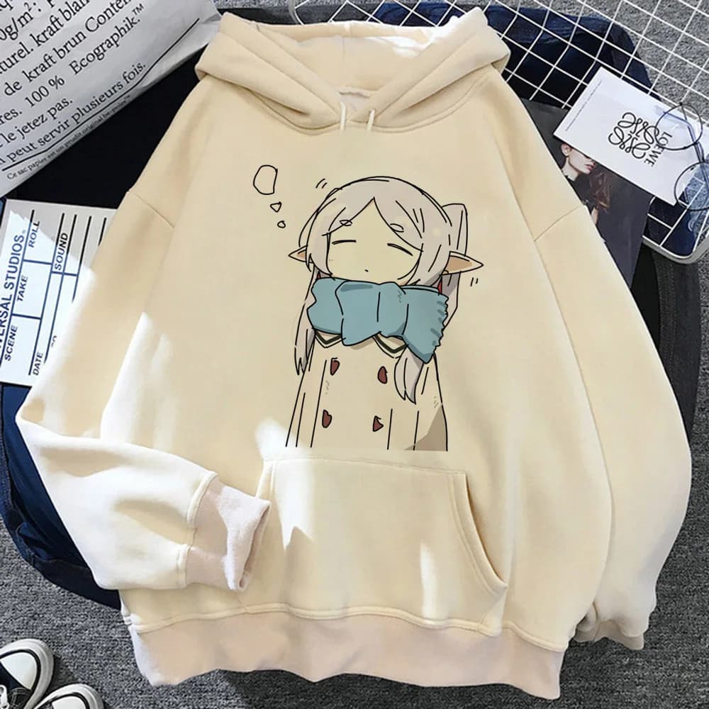 Felpa con cappuccio Frieren modello grafico comico comodo pullover per adolescenti tute manga stampato design grafico confortevole