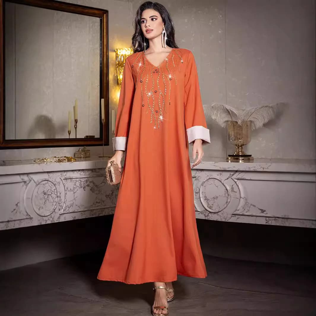 Abito modesto per le donne Caftano Ramadan Marocco Dubai Abaya Islam Diamanti Abiti Eid Musulmano Arabo saudita Abito lungo Jalabiya