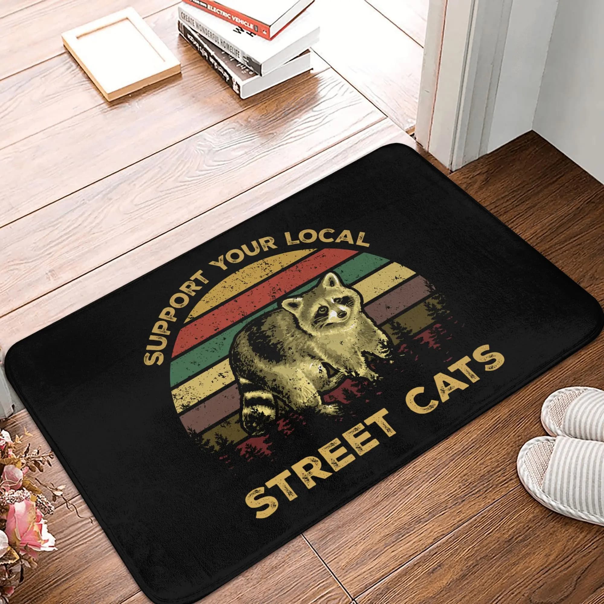 Sostieni i tuoi gatti locali di strada Procione Porta del pavimento anteriore Tappetino d'ingresso Coperta Procione Panda Cucina Zerbino Soggiorno Tappeto