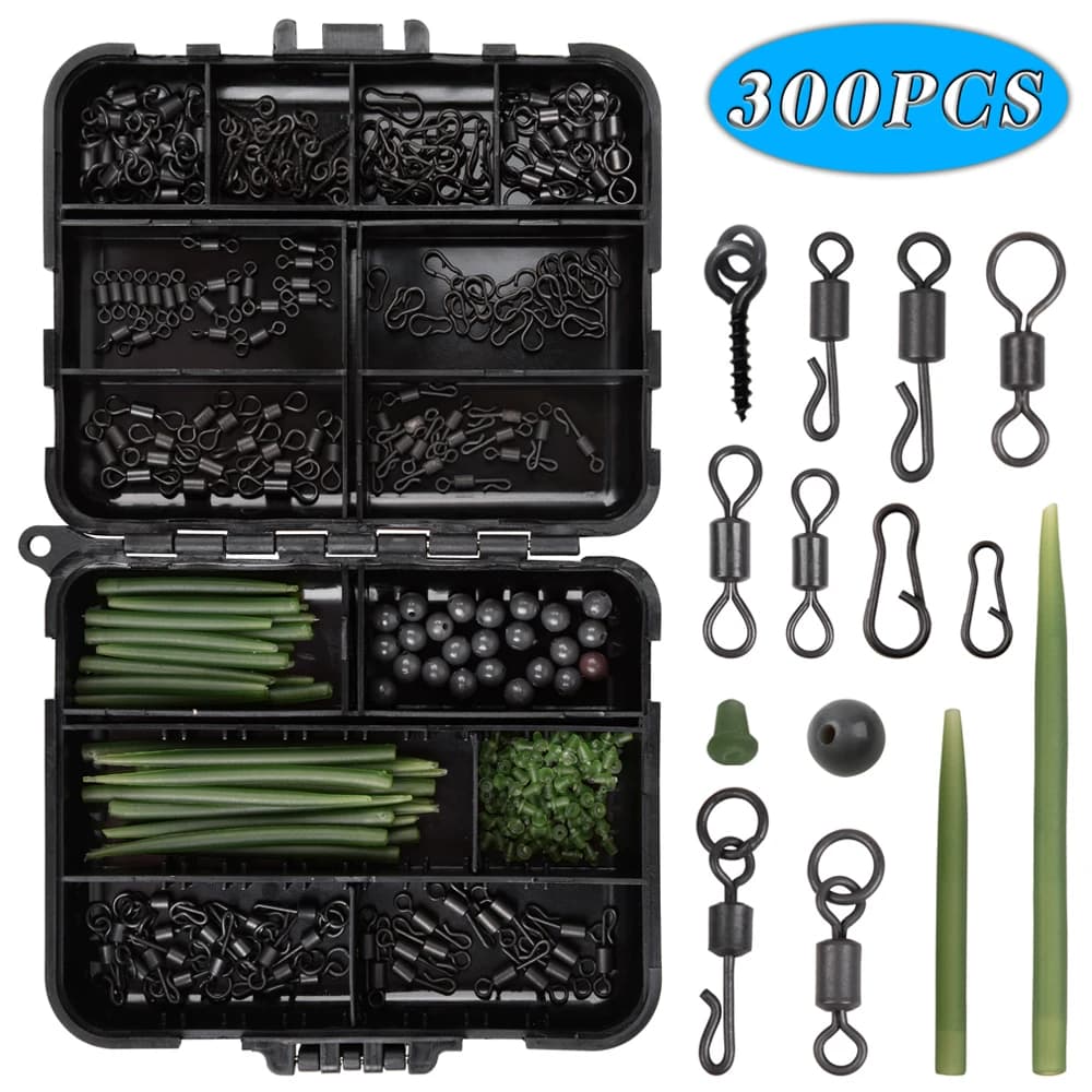 300 pcs/box Kit of fishing gear to the carp included Anti grottle sleeves stop hook Boilie bait screw rolling snap