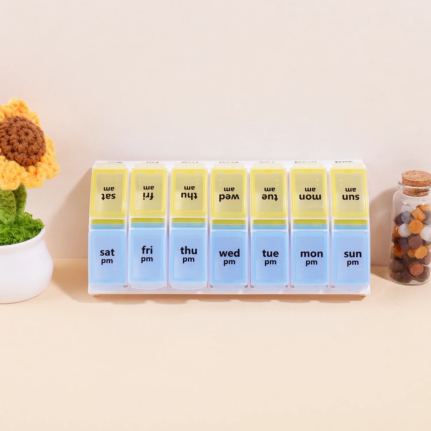 Weekly AM PM Pill Organizer Removable 7 Day Twice Daily Portable Medicine Case for Travel Vitamin Supplement Storage