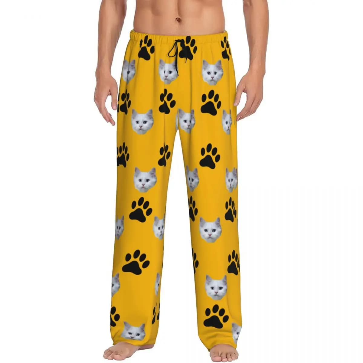 Pigiama personalizzato personalizzato con faccia di gatto per animali domestici Pantaloni da pigiama da uomo Pantaloni da notte elasticizzati per il sonno con tasche