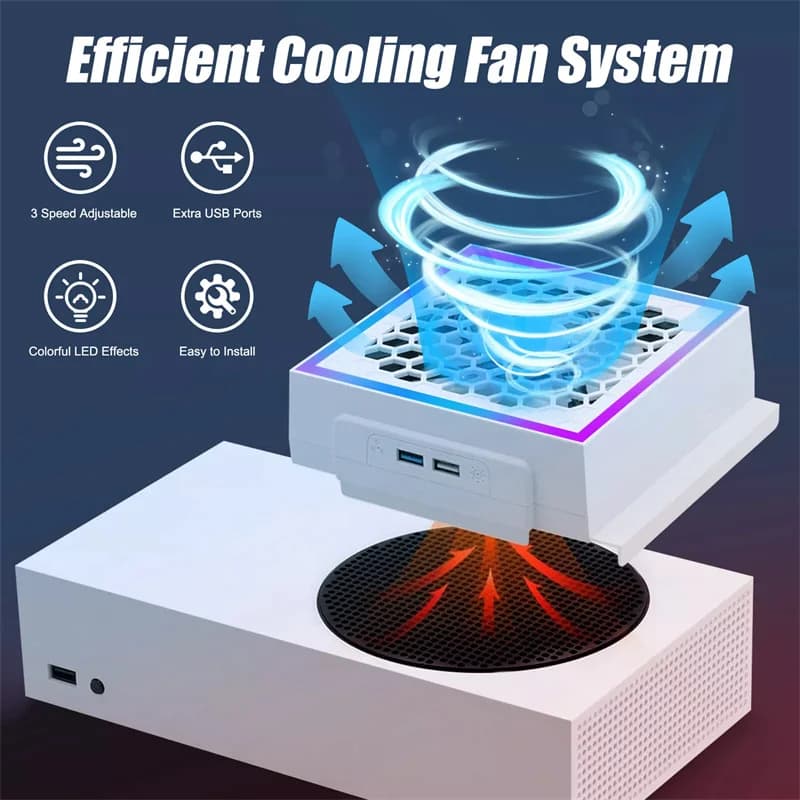 LED Cooling Fan Atmosphere Light 3 Gears Adjustable 5V 2.4A Console Fan 7 Lighting Modes Gaming Accessories For Xbox Series S