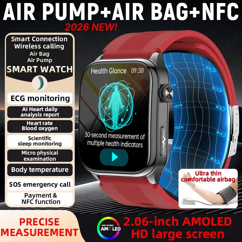 LIGE 2026 Smartwatch with Blood Pressure Monitor, Nursing Grade, Airbag, Air Pump, Blood Fat, ECG+PPG, NFC, BT Calls, Women's Health Watch