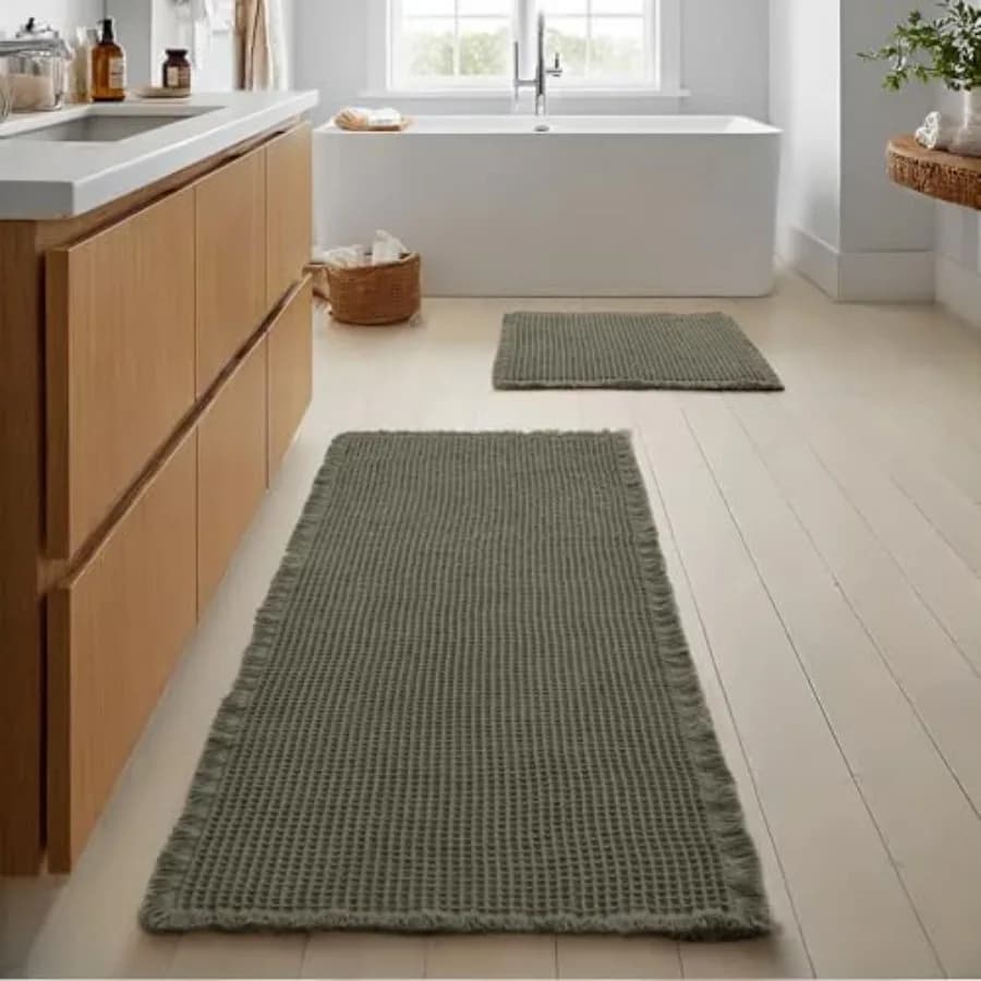 Set di 2 Tappetini da Bagno a Nido d'Ape Antiscivolo, Tappeto Runner da Bagno Lavabile Stile Boho, Tappetini Super Assorbenti per Doccia
