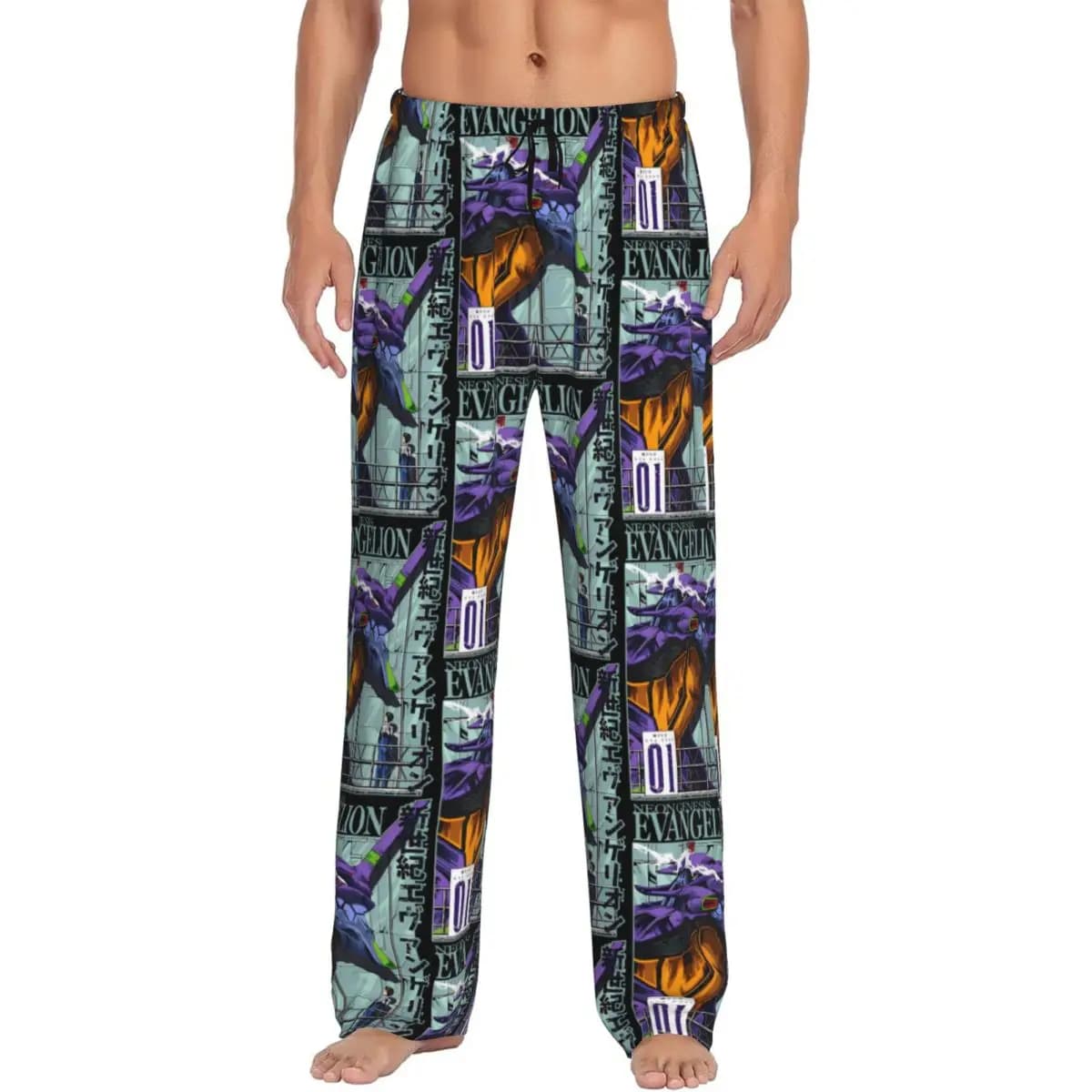 Custom Printed Men's E-Evangelions Pajama Pants Mecha Style Doomsday Animation Sleepwear Sleep Lounge Bottoms with Pockets