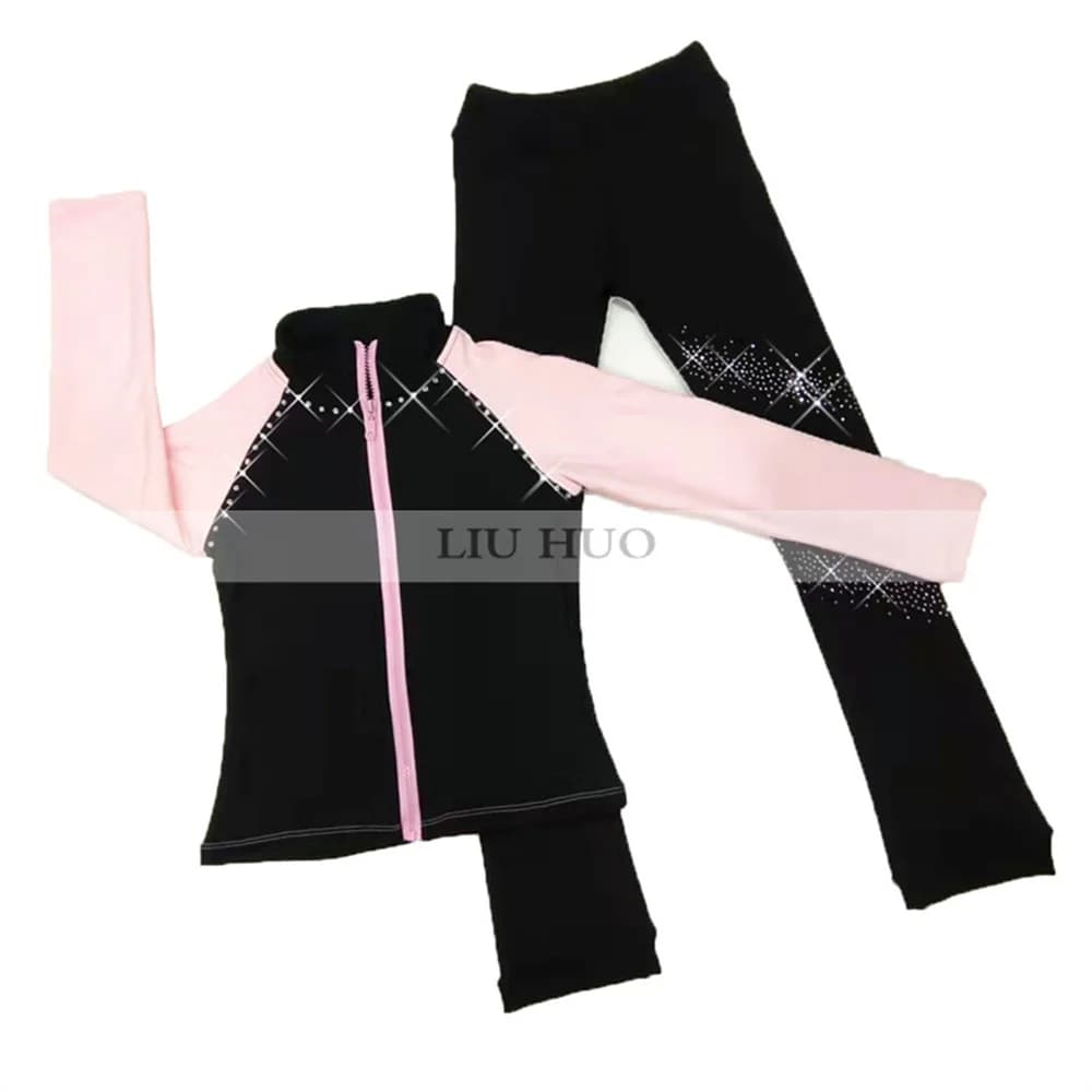 LIUHUO Nuova Giacca da Pattinaggio di Figura sul Ghiaccio Pantaloni da Donna Ragazza Top Nero Adolescenti Bambini Bambini Rosa Danza Training Roller Sport