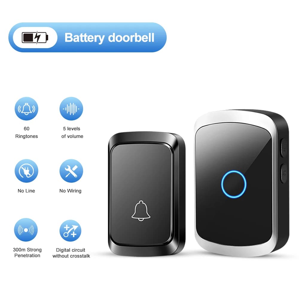Kit campanello per porta campanello wireless intelligente Nessuna presa richiesta 300M/984 FT Telecomando 60 brani Melodie Suono Tipo batteria domestica Campanello per porta