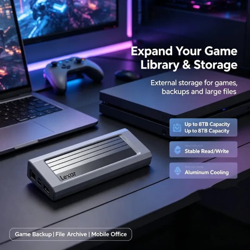 Lexar E300 M.2 NVMe SSD Enclosure USB 3.2 Gen 2 Type C 10Gbps External SSD Case for 2230 2242 2260 2280 SSD Tool Free Plug Play