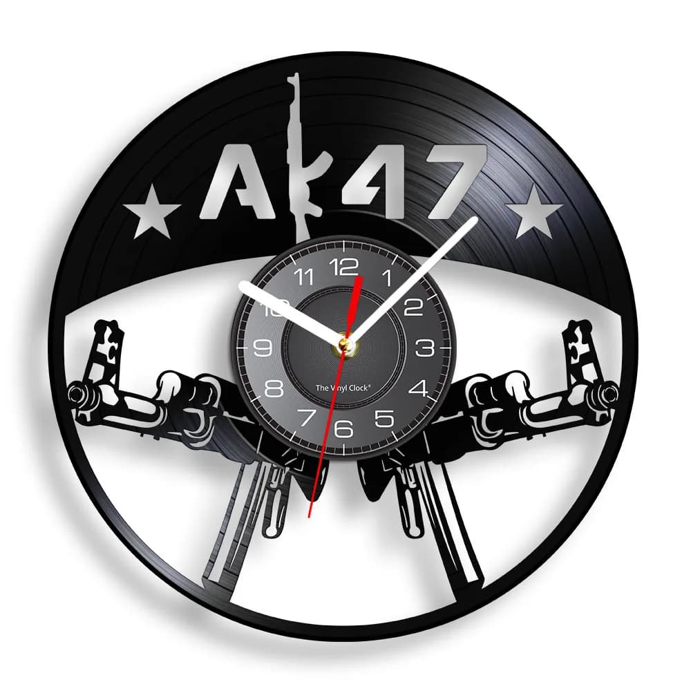 Gun AK47 Laser Cut Vinyl Record Wall Clock For Man Cave Living Room Rifle Gun Wall Clock Military Army Soldiers Gift Idea