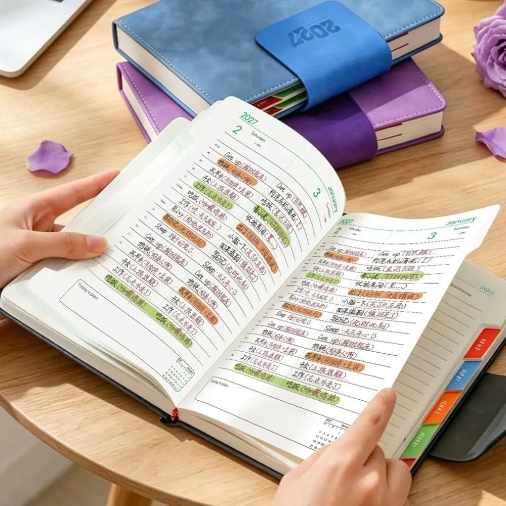 Portable A5 2027 Agenda Book To Do List Planner Reminder Schedule Book Textured PU Planner Notebook Gift Giving