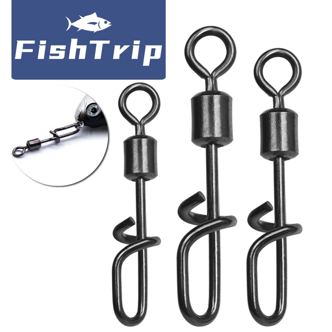 FishTrip Fishing Sliding T-shaped Slitting Bars Swivel Fishing Esca in Stainless Steel and Ring Connector Accessories Fishing Buckle