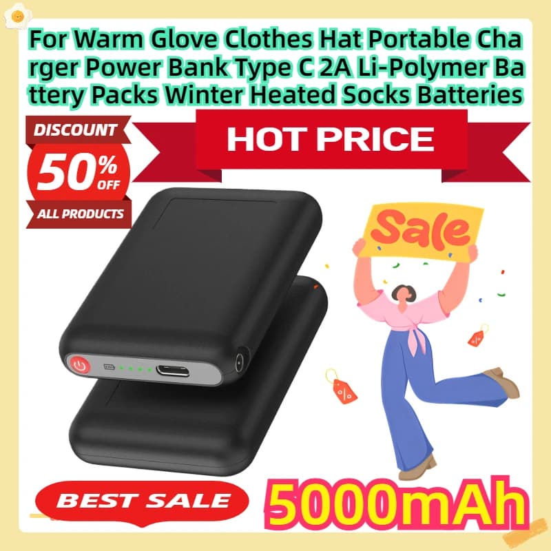 For Warm Glove Clothes Hat Portable Charger Power Bank Type C 2A Li-Polymer Battery Packs Winter Heated Socks Batteries