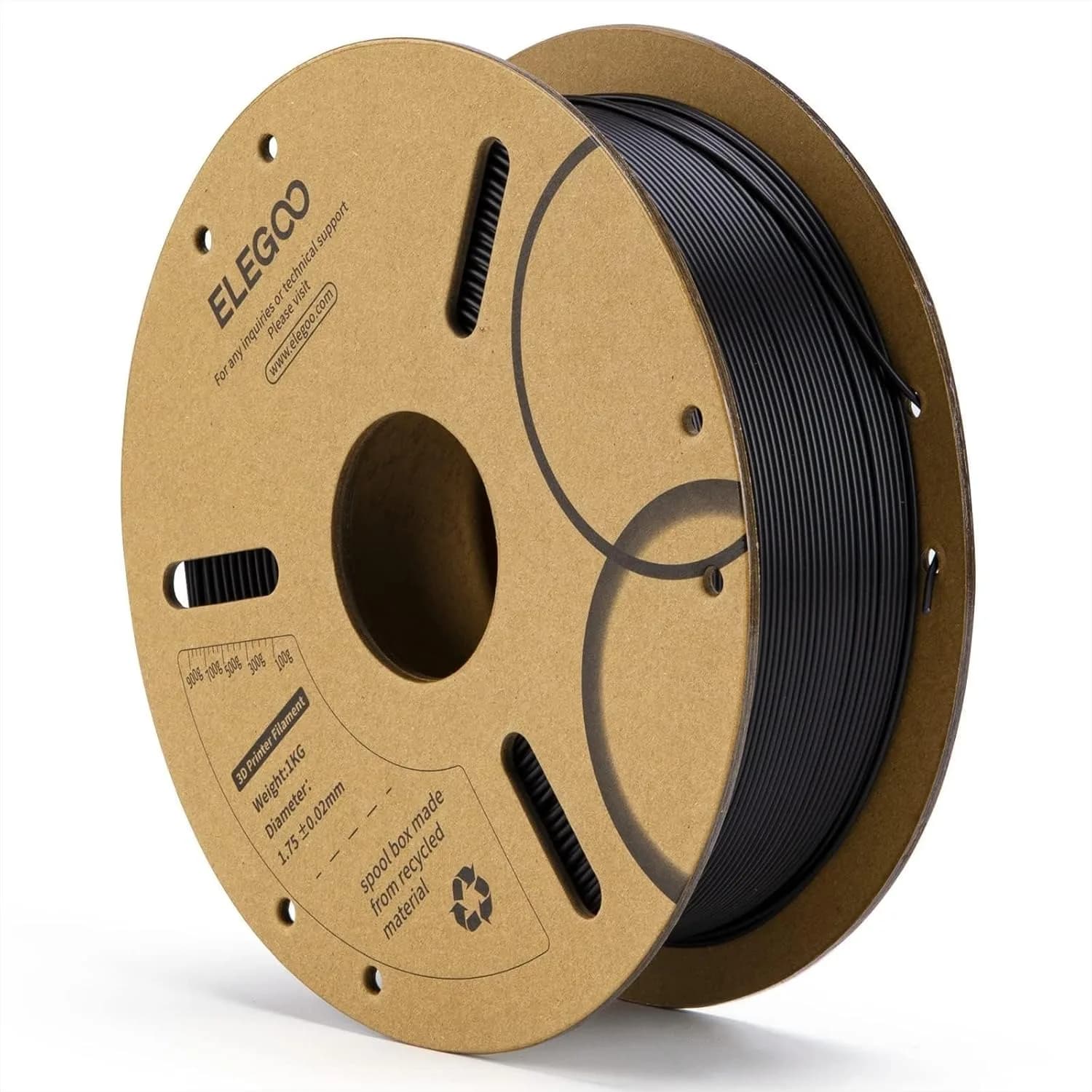Filamento PLA 1.75mm Nero 1KG, Precisione Dimensionale +/- 0.02mm, Bobina in Cartone da 1kg (2.2 libbre) per Stampanti 3D FDM