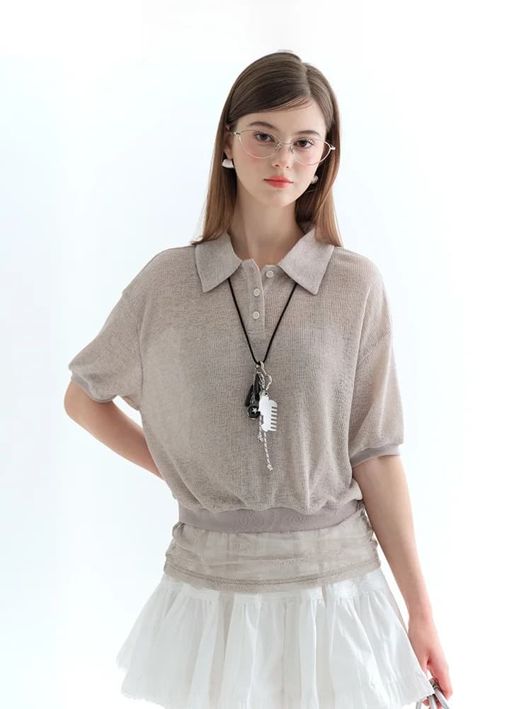 Soft Neck Knitted Sweater Women's Short Sleeve Spring Inner Lace Strap Vest Knitted Top Jiujiu Casual Style Breathable