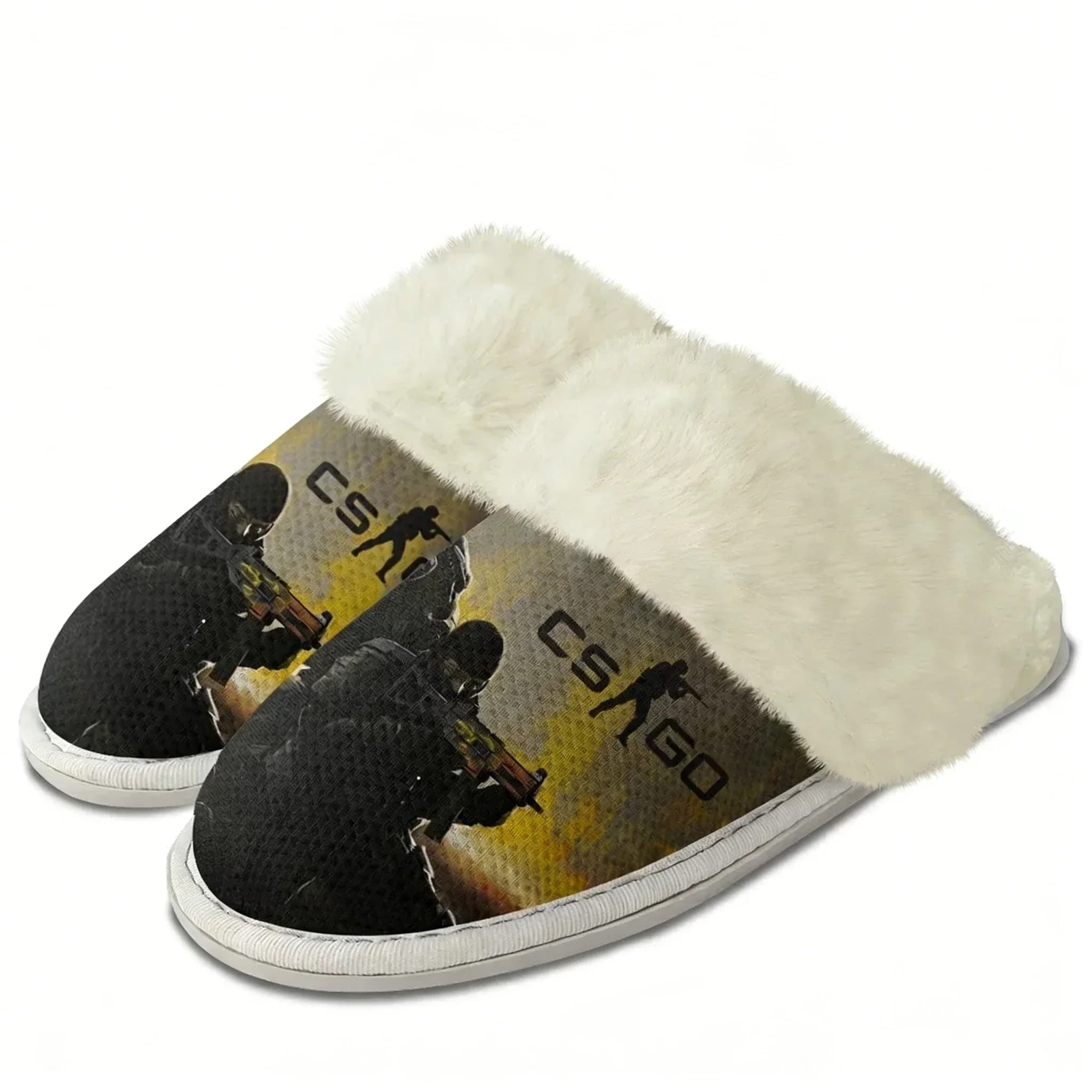 Counter Strike Global Offensive Plush Slippers Keep Warm Shoes Mens Womens Home Cotton Bedroom Custom Lightweight Slipper DIY