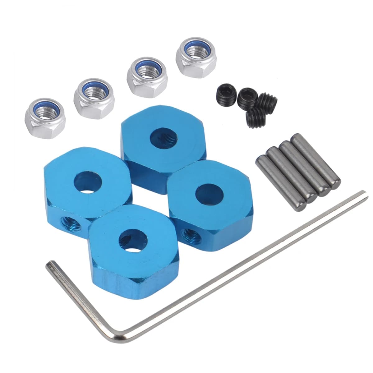 Adattatore per mozzi esagonali ruota in alluminio da 12 mm, spessore 5 mm e dadi di bloccaggio M4 per modellini di camion RC in scala 1/10