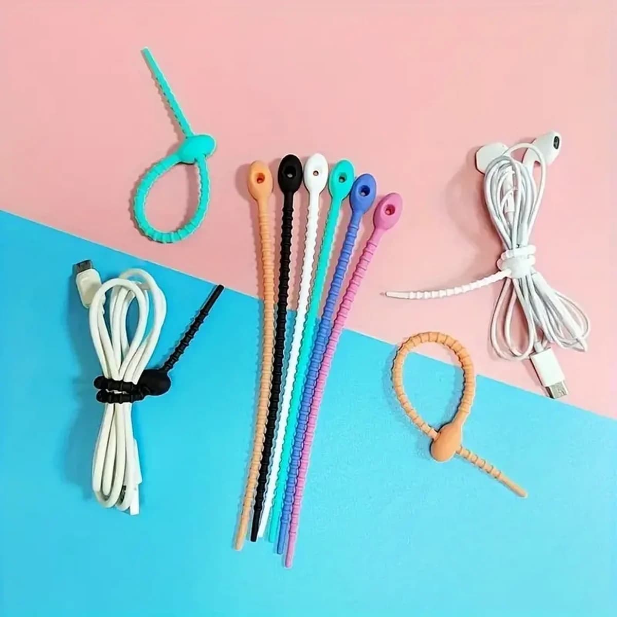 Organizzatore per Cavi in Silicone Riutilizzabile, Portacavi con Fascette, Gestione Cavi con Zip, Clip Multifunzionale per Borse e Conservazione Alimenti