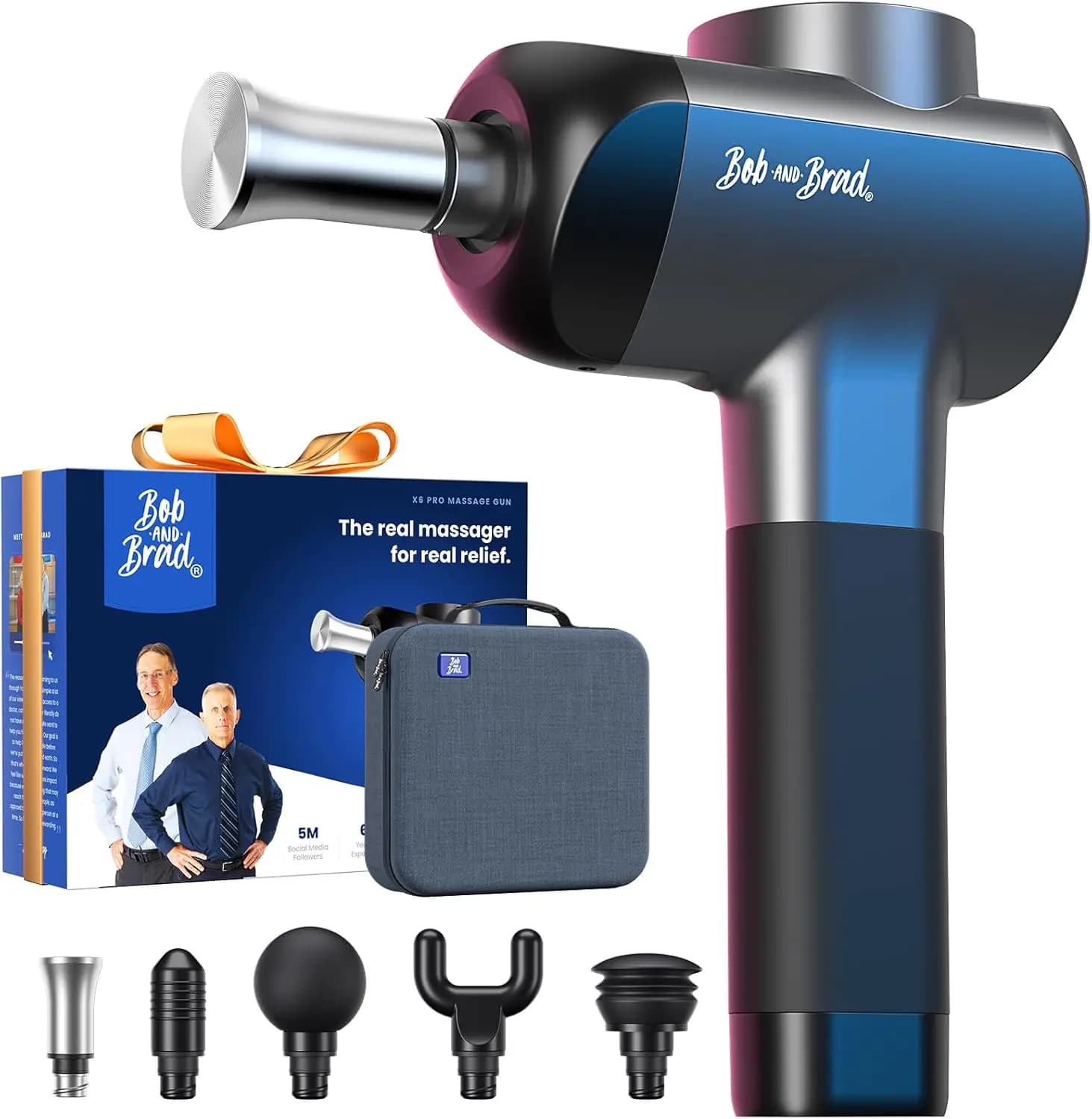 Deep Tissue Massage Gun, 55 LBS Stall Force, 10.5mm Amplitude, 5 Speeds, 5 Heads, 2500mAh Battery