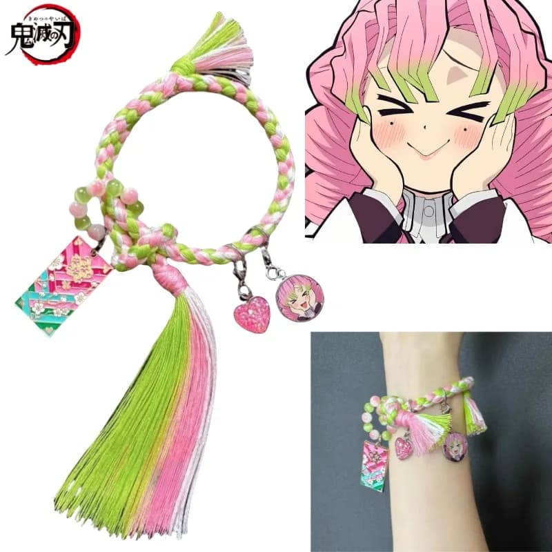 Demon Slayer Kanroji Mitsuri two-dimensional anime peripherals creative weaving adjustable bracelet high-value girlfriend gifts