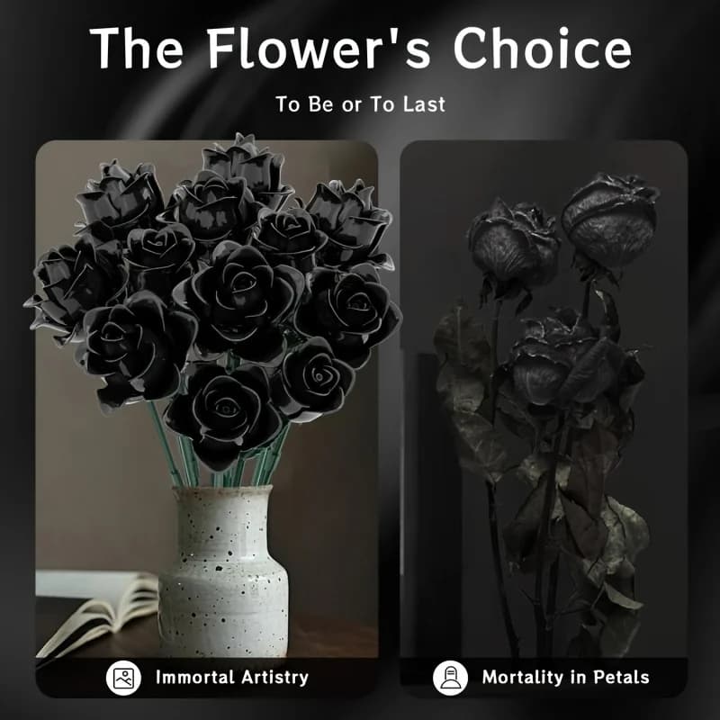 Bouquet di rose nere gotiche da 585 pezzi, giocattolo creativo da assemblare, elegante decorazione per la casa, regalo per le vacanze