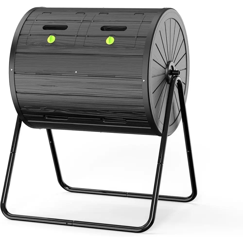 All-Season Dual Chamber 37.5 Gallon Outdoor Compost Bin for Garden, Kitchen, Yard Waste (Black)