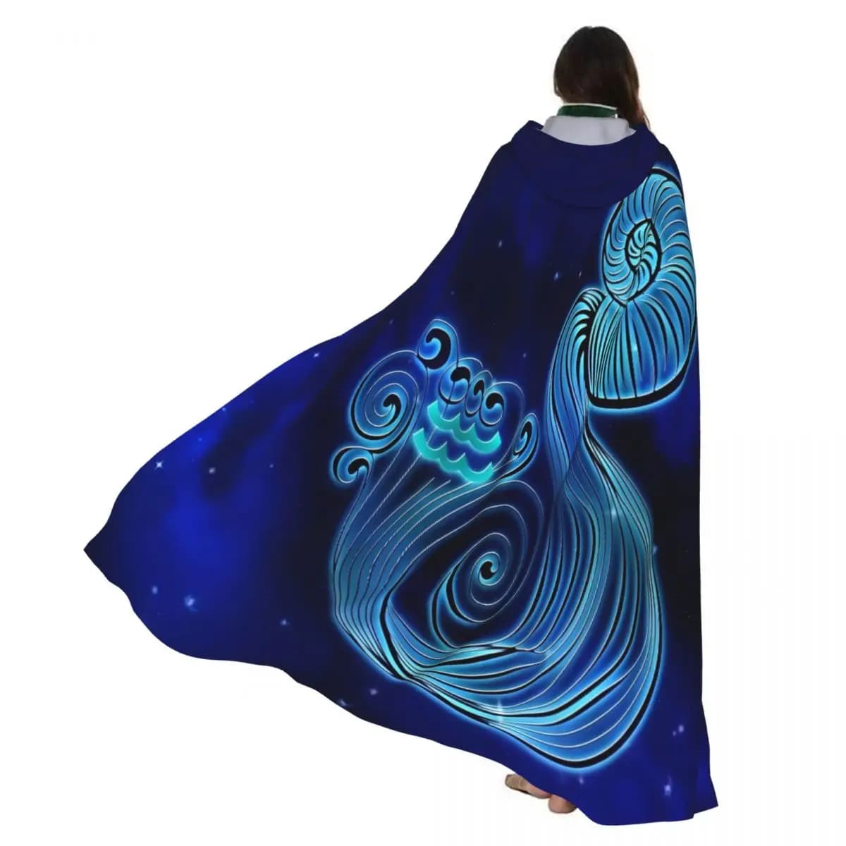 Aquarius Horoscope Hooded Cloak Coat Halloween Cosplay Costume Vampire Devil Wizard Cape Gown Party