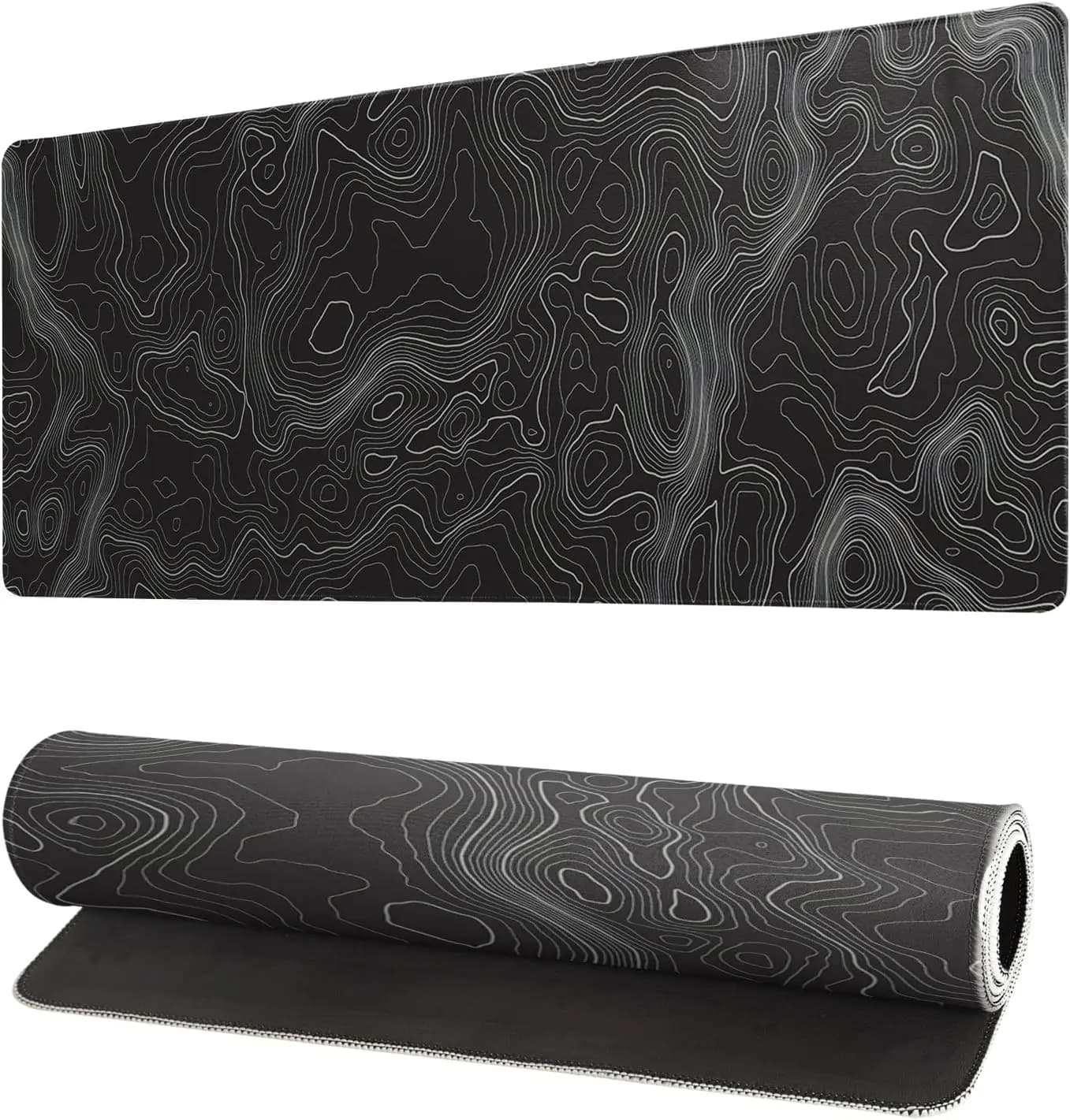Tappetino per Mouse con Contorno Topografico Esteso, 27.6x11.8 Pollici, Grande Tappetino da Scrivania per Gaming con Base Antiscivolo e Bordi Cuciti