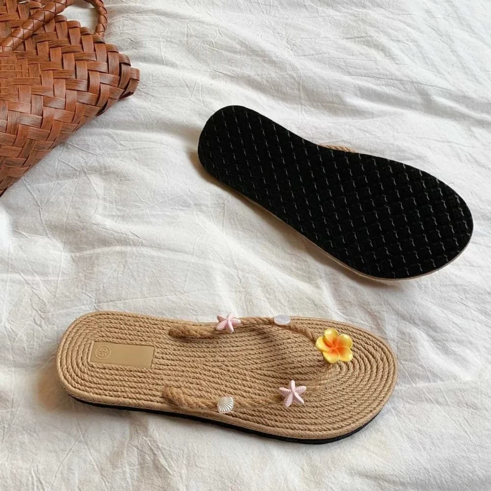 EVA Starfish Flip Flops Women Starfish Flower Beach Vacation Y2k Starfish Slippers Braided Woven Casual Flip Flop Sandals Girls