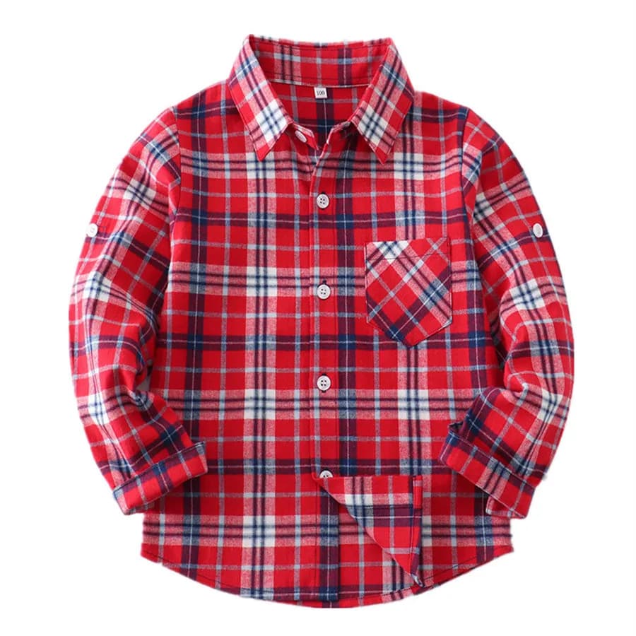 Kids Boys Shirt Lattice Design Children Causal Tops Cotton For Girl 3 4 6 8 10 12 14 Years Long Sleeve Blouse LD063