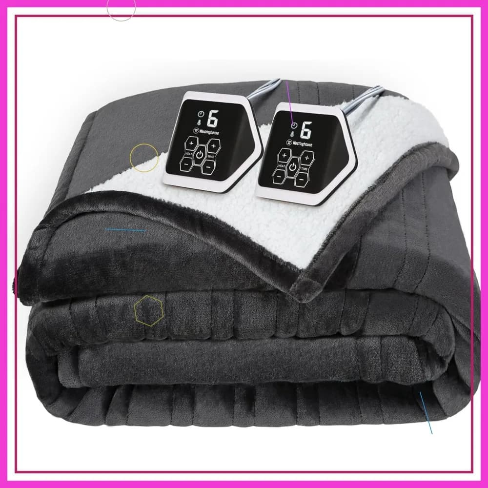 Coperta Riscaldata King Size con 10 Livelli di Calore, Spegnimento Automatico, Riscaldamento Rapido, Lavabile in Lavatrice, Morbido Flanella e Sherpa, 100x90 Pollici
