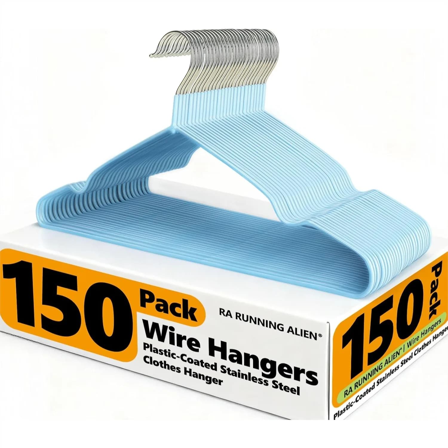Confezione da 150 Grucce Appendiabiti in Metallo Rivestite in Plastica Blu Antiscivolo, Robuste e Salvaspazio per Pantaloni, Gonne, Camicie, Vestiti