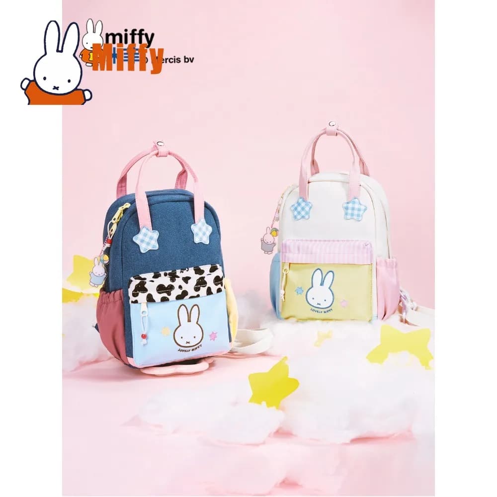 Kawaii Miffy Backpack Cute Rabbit Sling Shoulder Bag 2 Way Denim Canvas Crossbody Daypack Mini School Chest Satchel Travel Gift