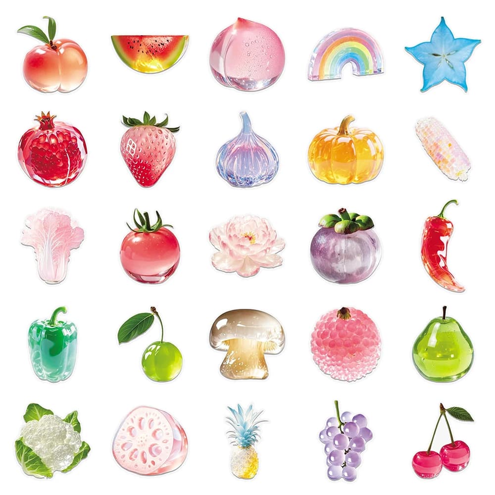 10/30/50 pezzi adesivi per cartoni animati di frutta cristallina decalcomanie graffiti creativi notebook bottiglia d'acqua telefono adesivo trasparente decorazione