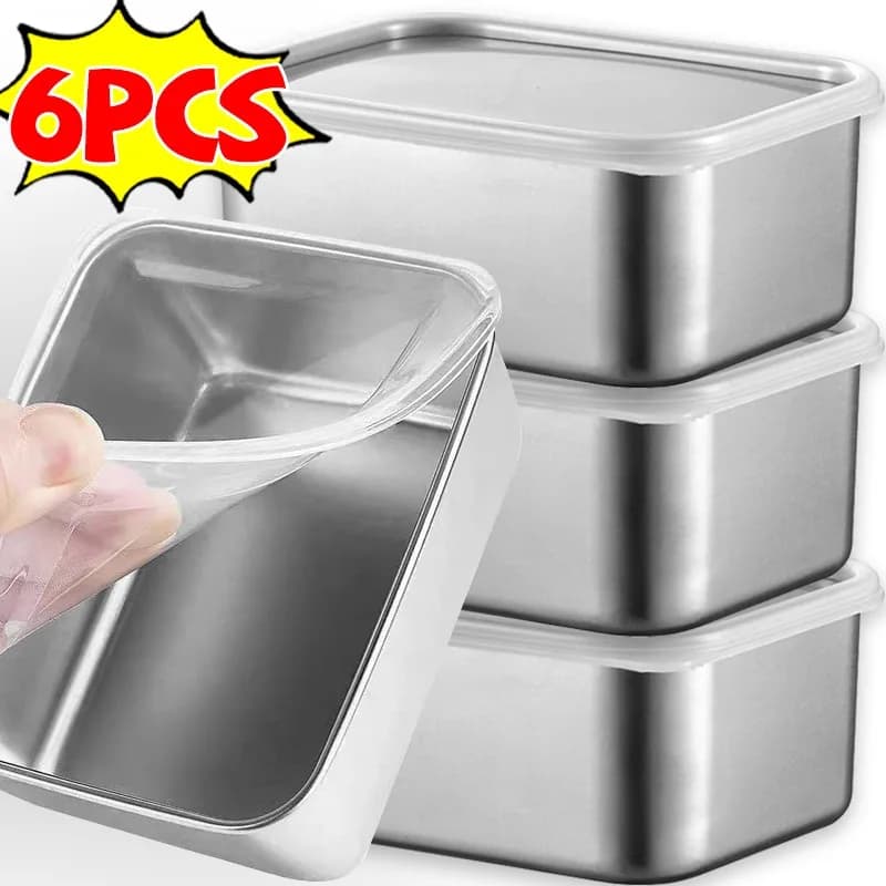6/1 pezzi scatola per la conservazione degli alimenti per frigorifero con coperchio in plastica per frigorifero ufficio campeggio picnic contenitori quadrati in metallo per pane