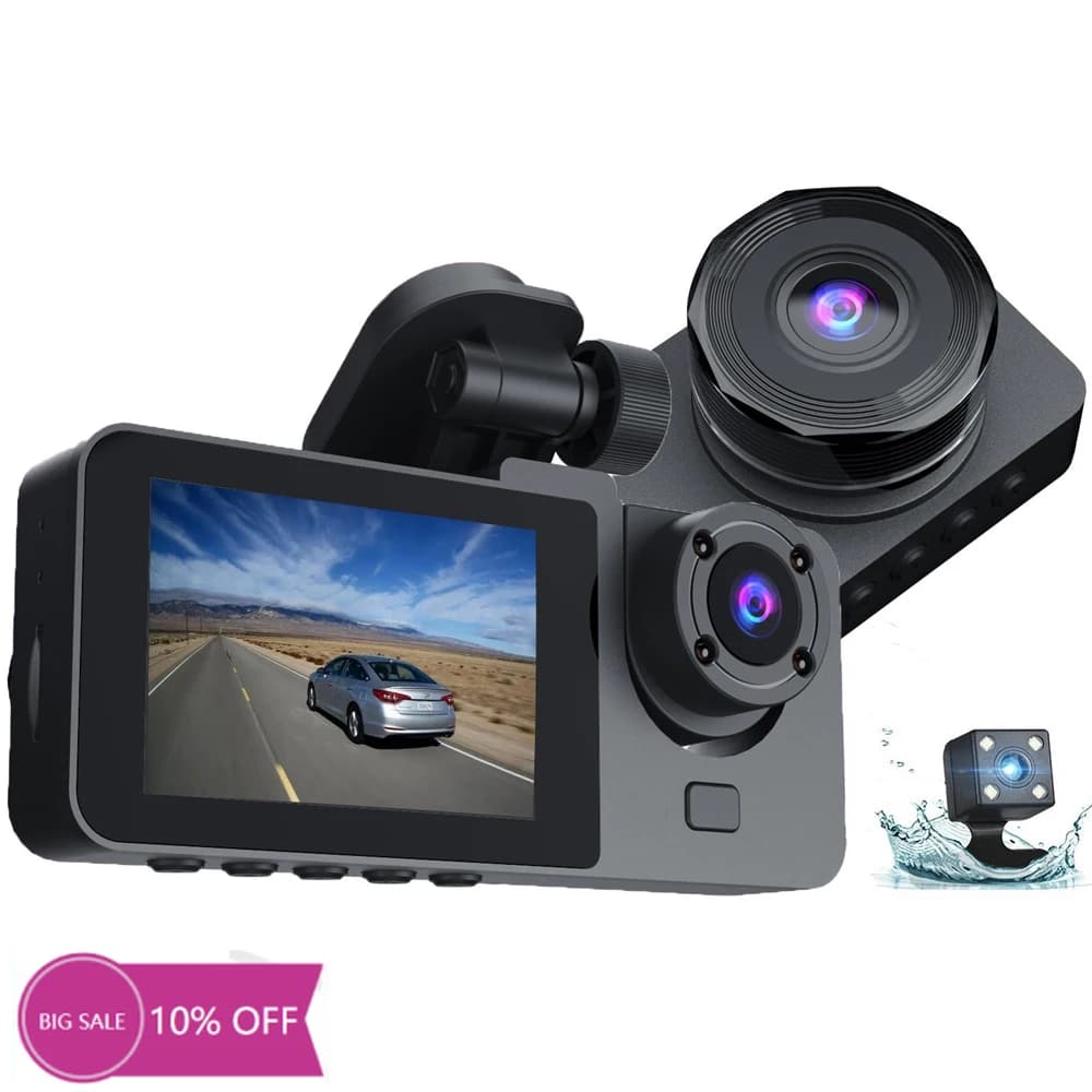 New dual lens car recorder with 3 1080P Dash Cam cameras with night vision 1 year warranty Driver black box for DVR for AUTO