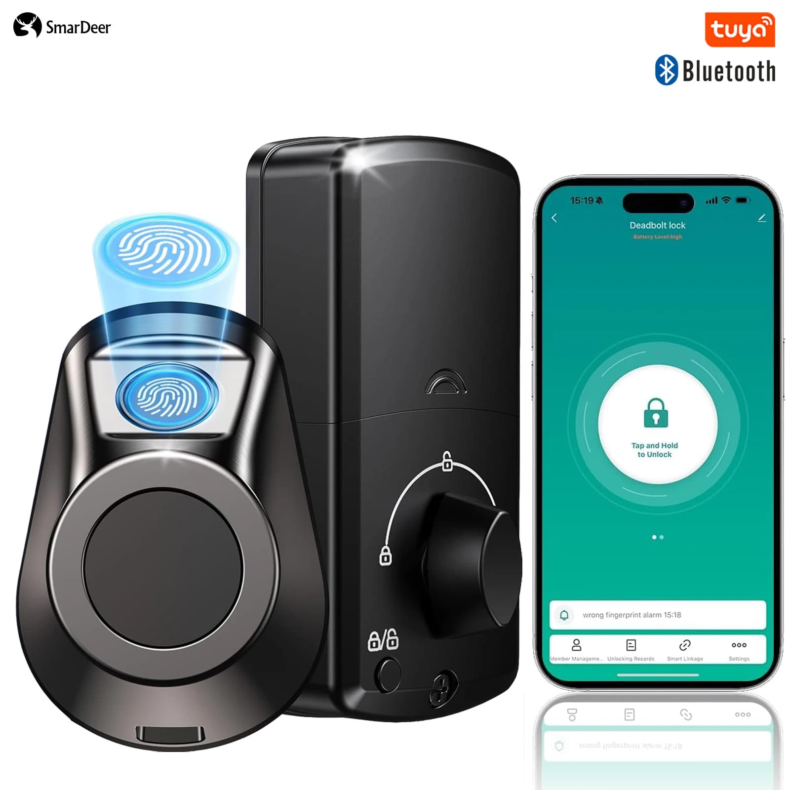 Serratura elettronica SmarDeer per Tuya Smart Lock, serratura digitale per porta con accesso senza chiave, chiusura intelligente con impronta digitale