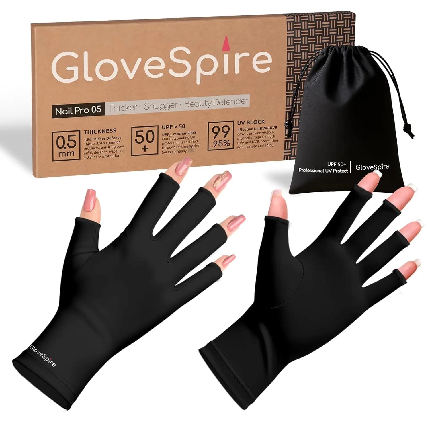 Guanti UV Rinforzati per Unghie, Protezione UPF50+, Design Senza Dita per Manicure in Gel Femminile