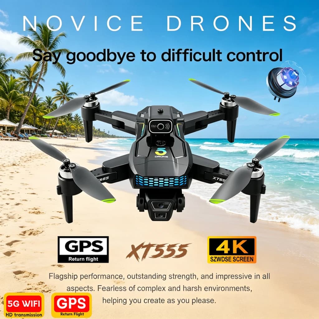 New XT555 GPS RC Drone Cam Professional 4K HD Dual Camera Brushles Motor 5G WIFI FPV Foldable Screen Display RC Quadcopter