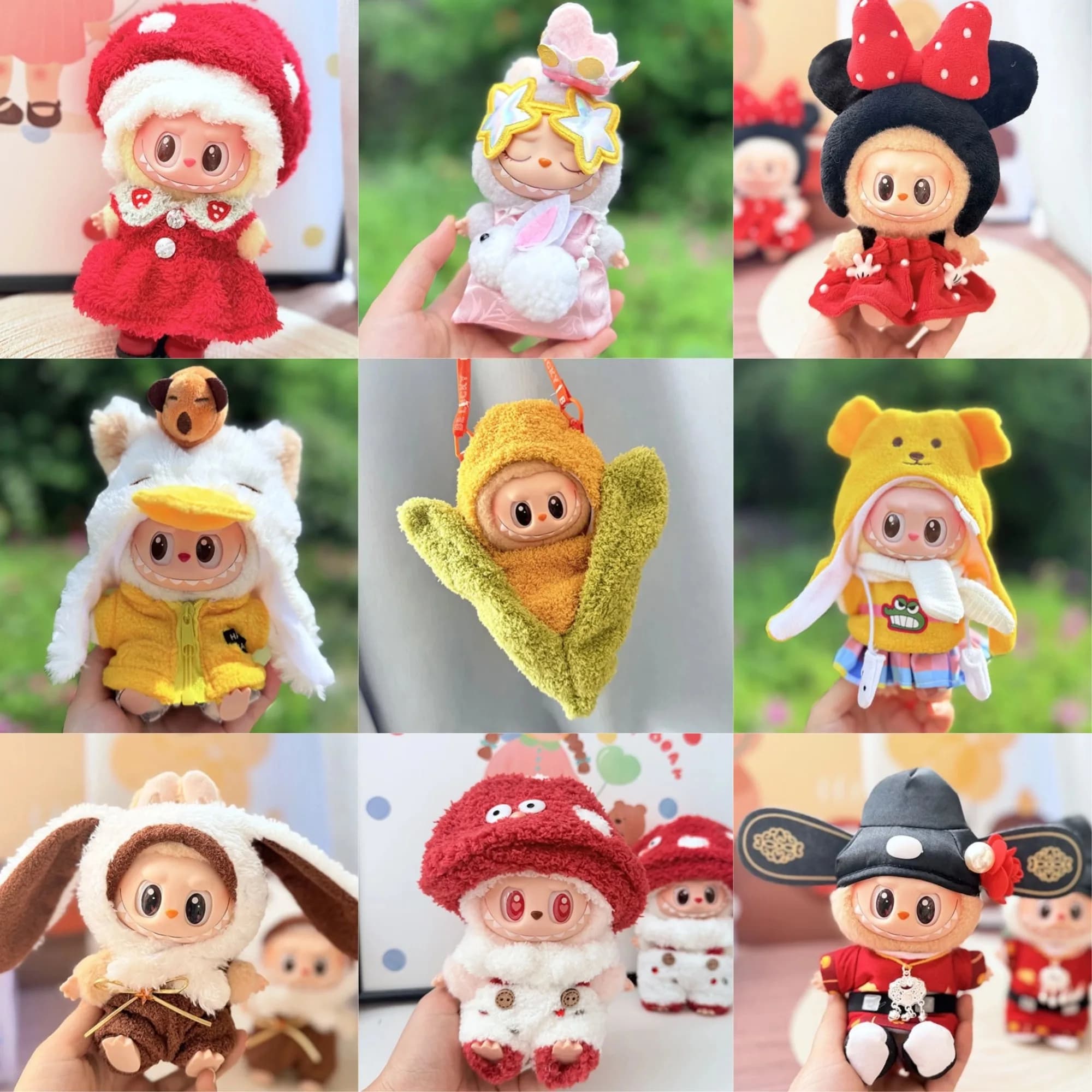 Labubu I II III Vestiti per bambole Wacky Stravagante Assortimento di vestiti per bambole in peluche da 15/17 cm Accessori per feste seduti